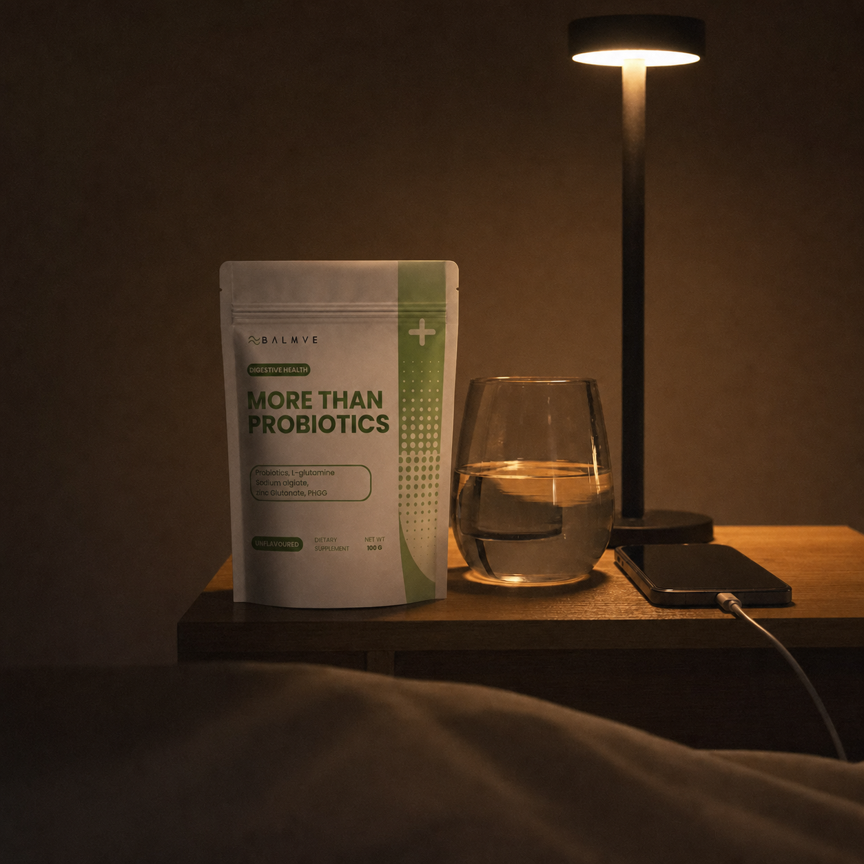 BALMVE More Than Probiotics contextual product image - bloom-probiotics-context-6-bedside.png